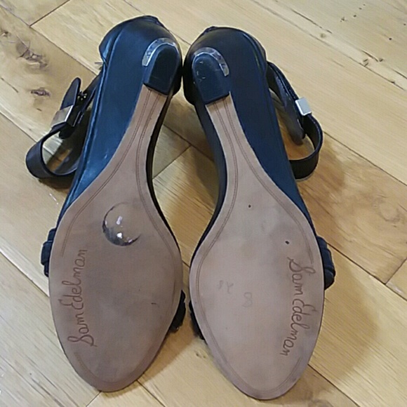 Sam edelman black zip up ankle strap wedge sandals 8.5M - Picture 5 of 8